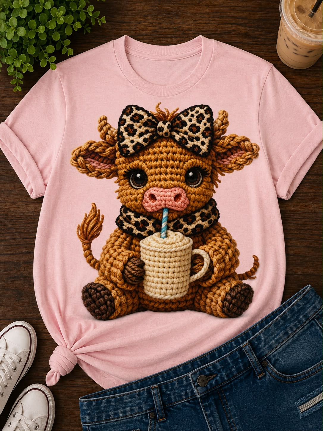 Knitted Bow Coffee Cow