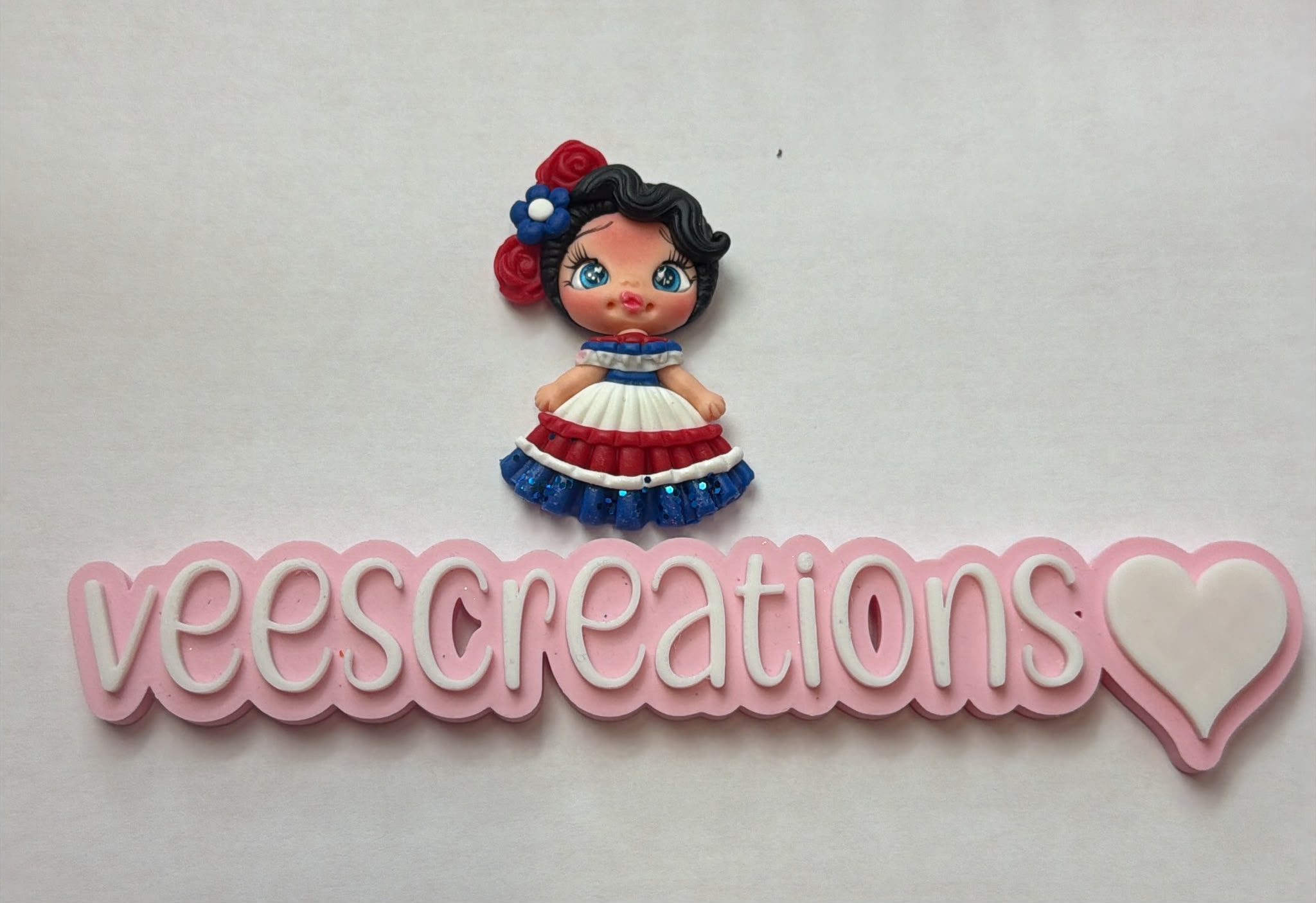 #10 Puerto Rico Girl 3 flower Clay Doll