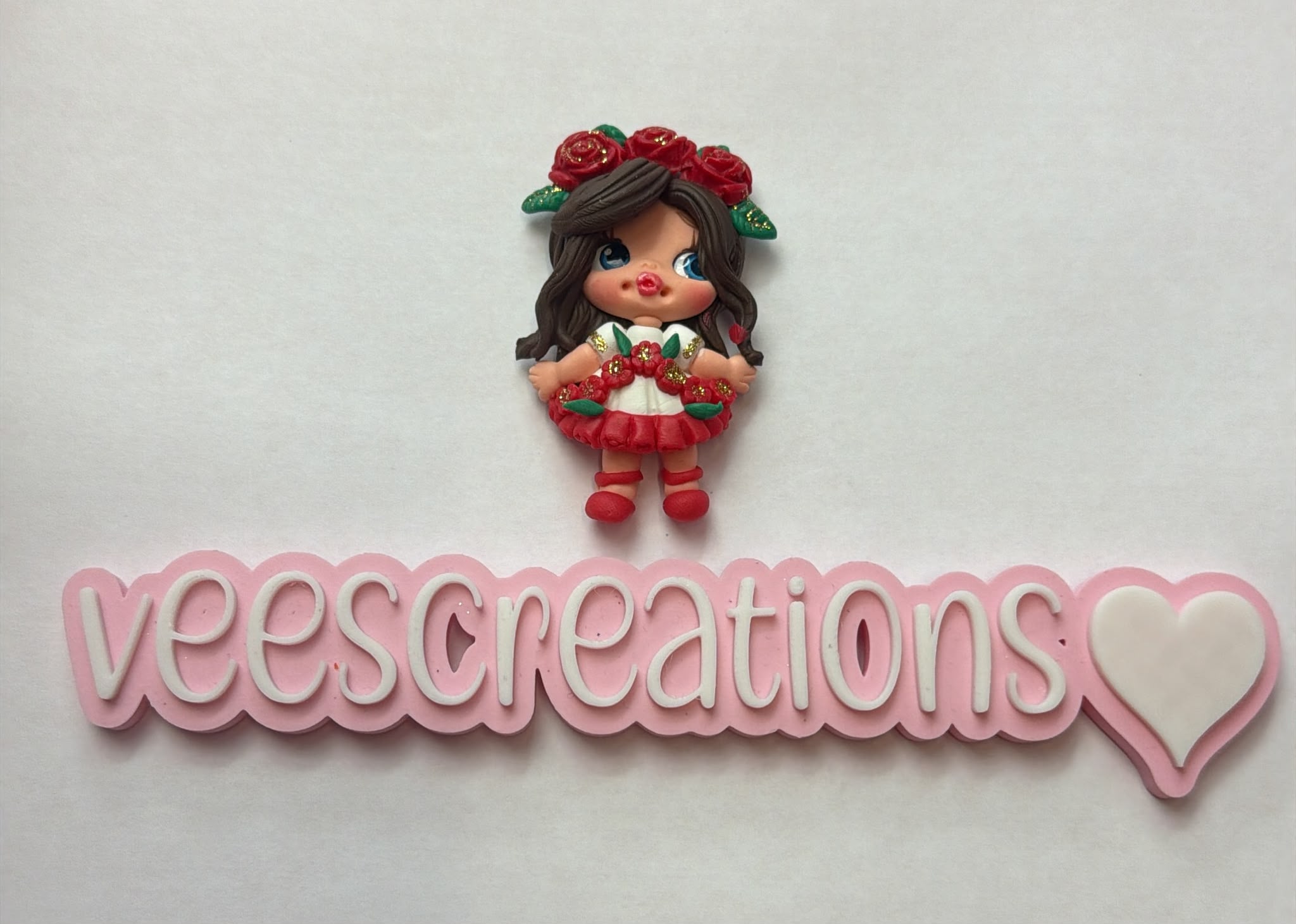 #21 Mexico Red Roses Girl Clay Doll