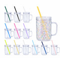 17oz Colorful Lid & Straw Acrylic Snow Globe Plastic Mugs
