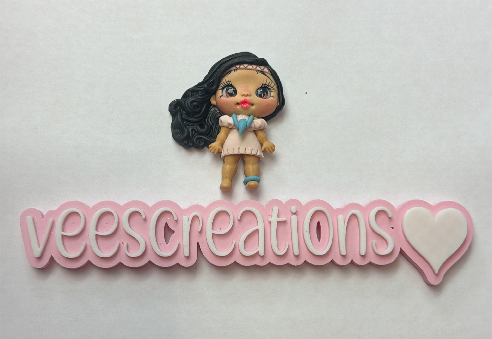#32 Pocahontas Light Blue & Cream Dress Clay Doll