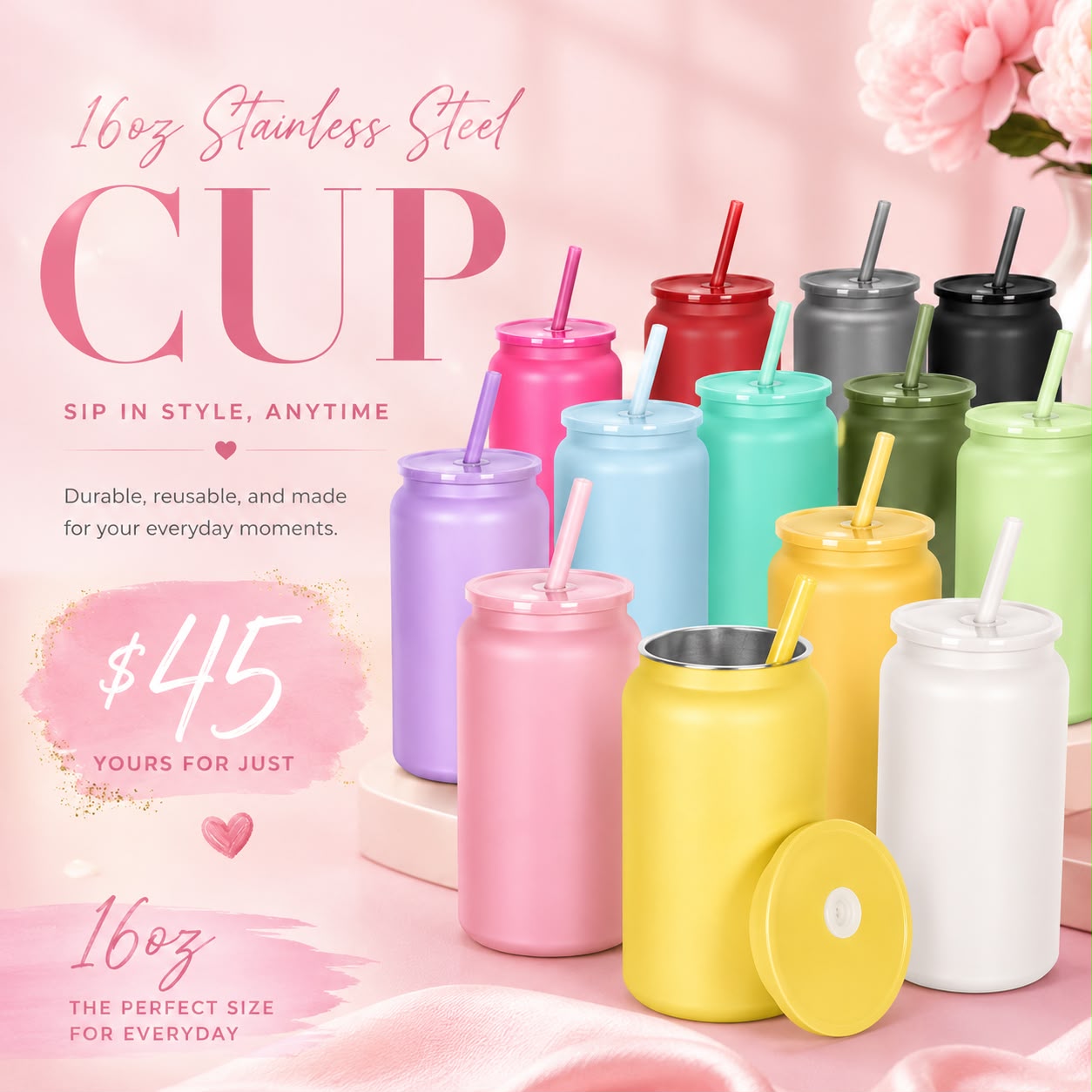 16oz Stainless Steel Can Tumblers
