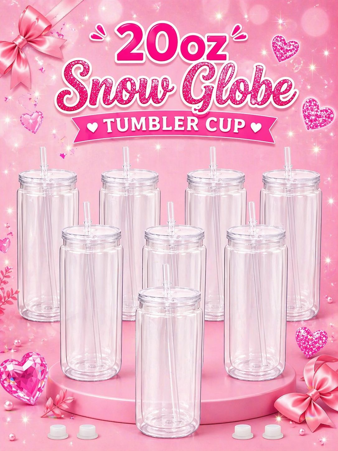 20oz  Snow Globe No Handle Tumbler Cup