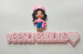 #8 Brand Pink Bow Black Hair Girl Clay Doll