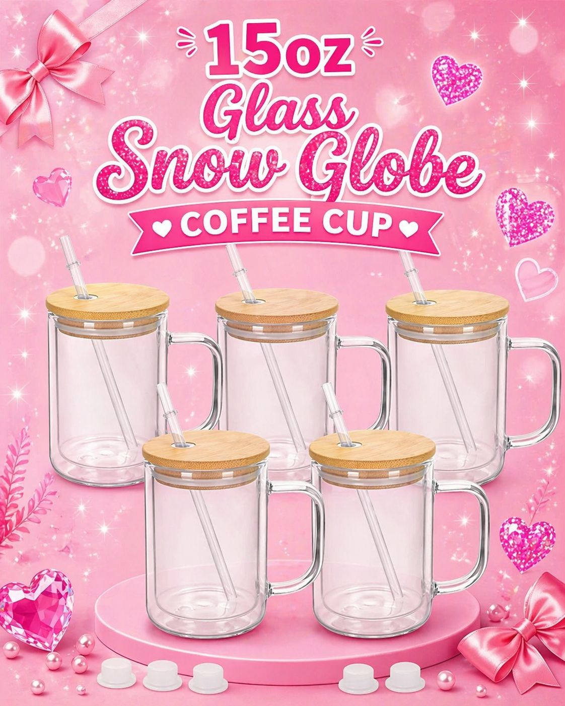 15oz Glass Snow Globe Tumbler with Handle Coffee Mug