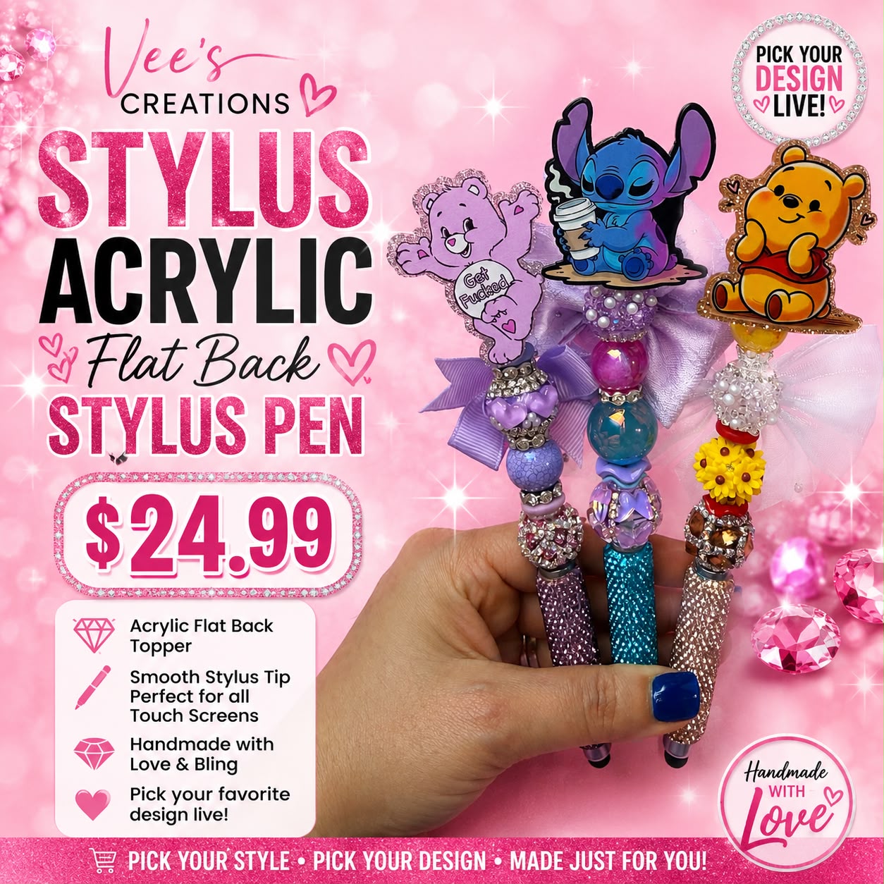 Stylus Acrylic Flat Back Pen