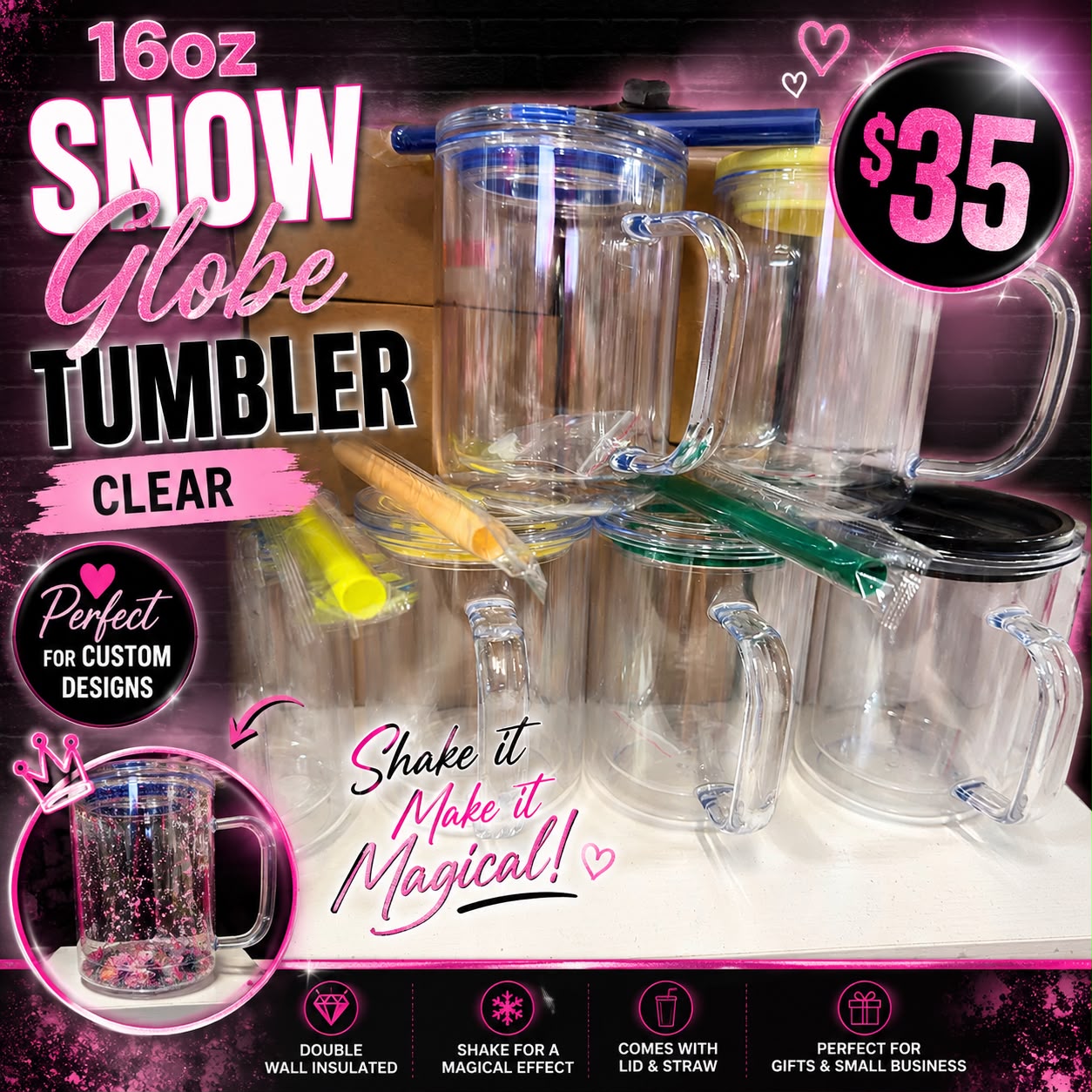 17oz Acrylic Colorful Snow Globe Coffee Mug