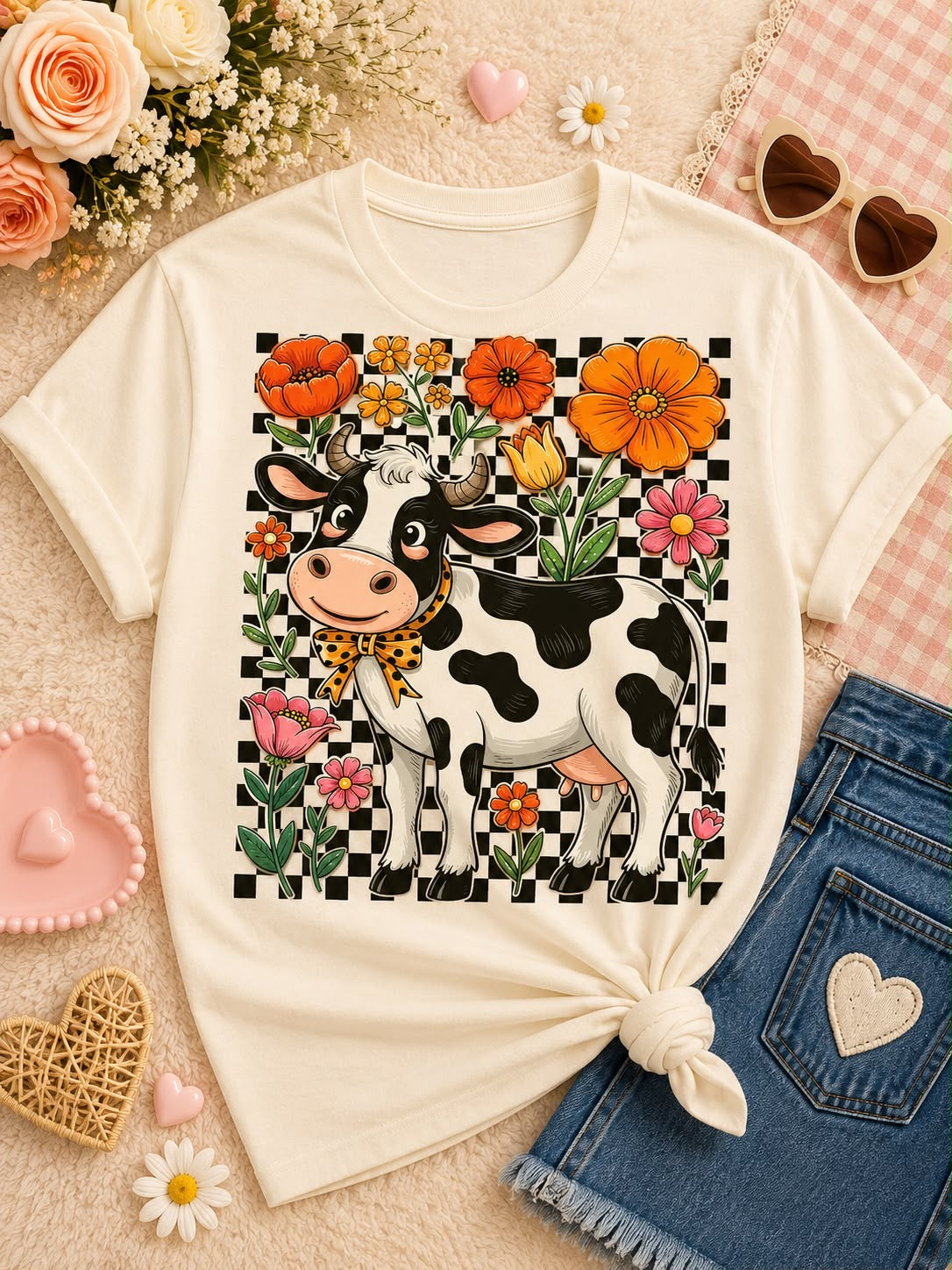 Flower Checkered Cow