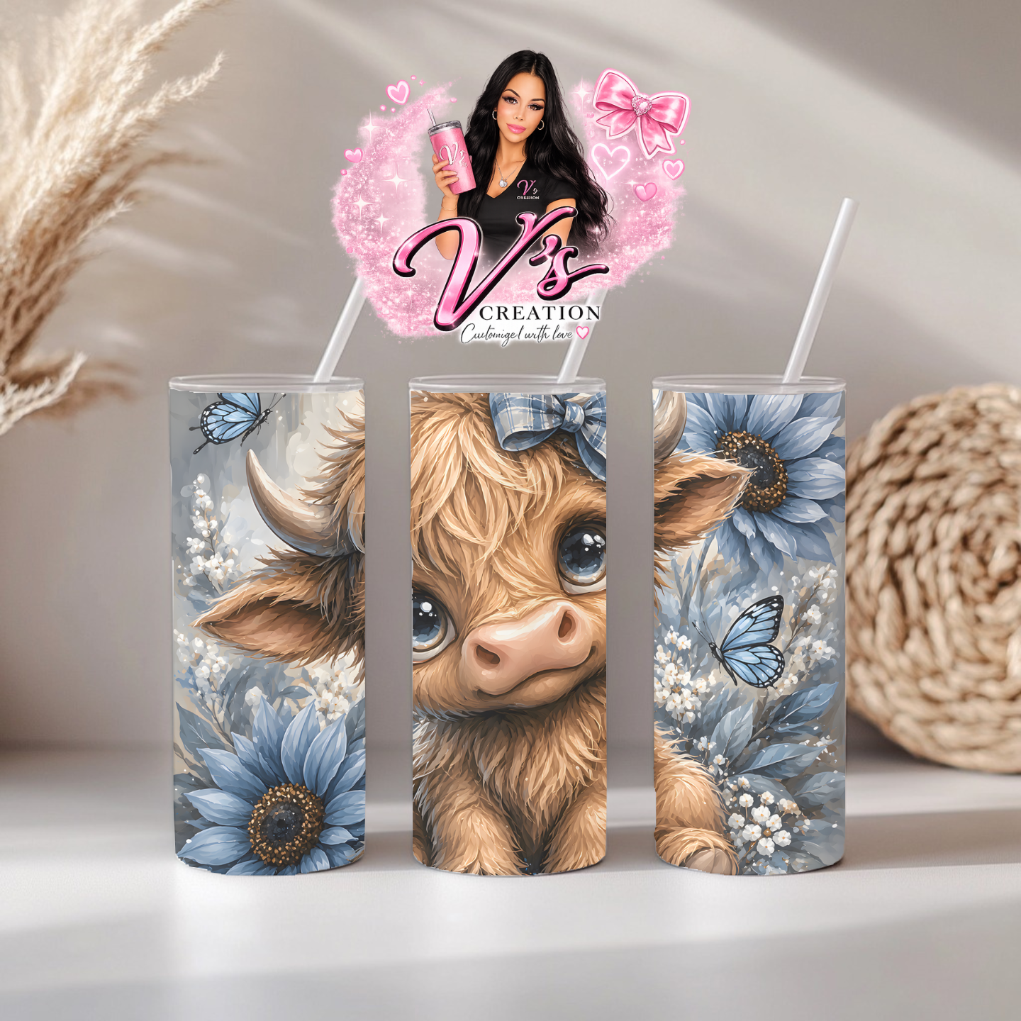 Blue Sunflower Highland Cow