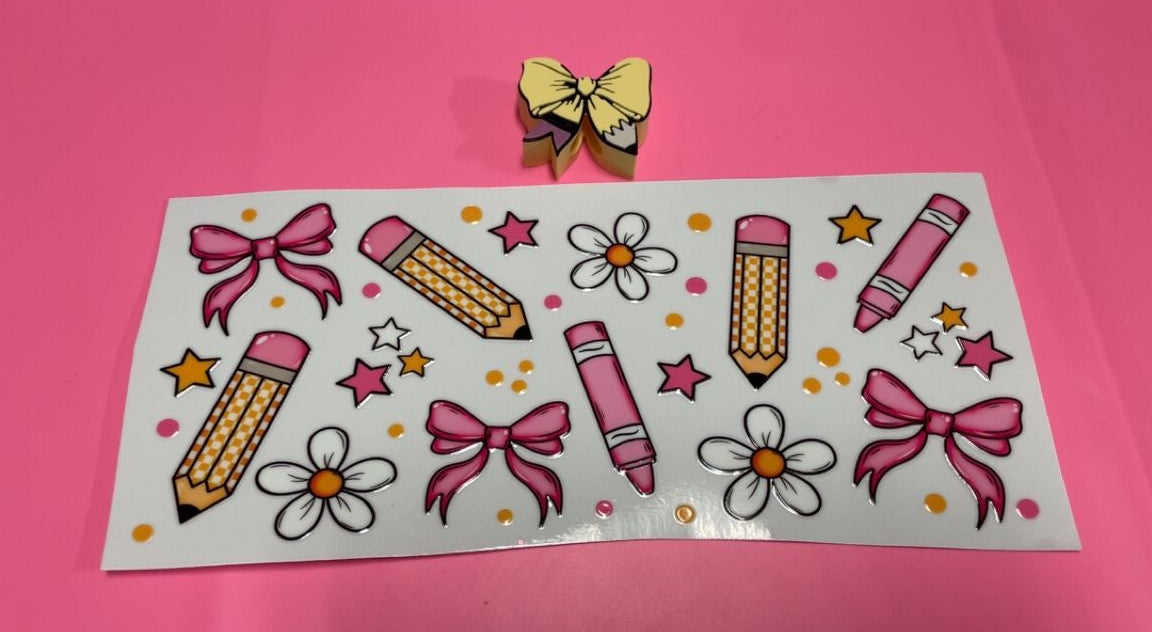 Pencil Ribbon Decal & Matching Straw Topper