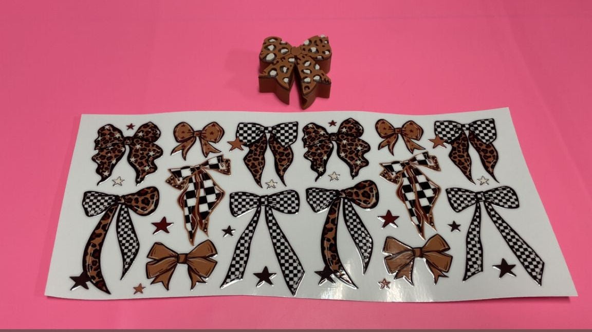 Brown Checkered Ribbon Decal  & Matching Straw Topper