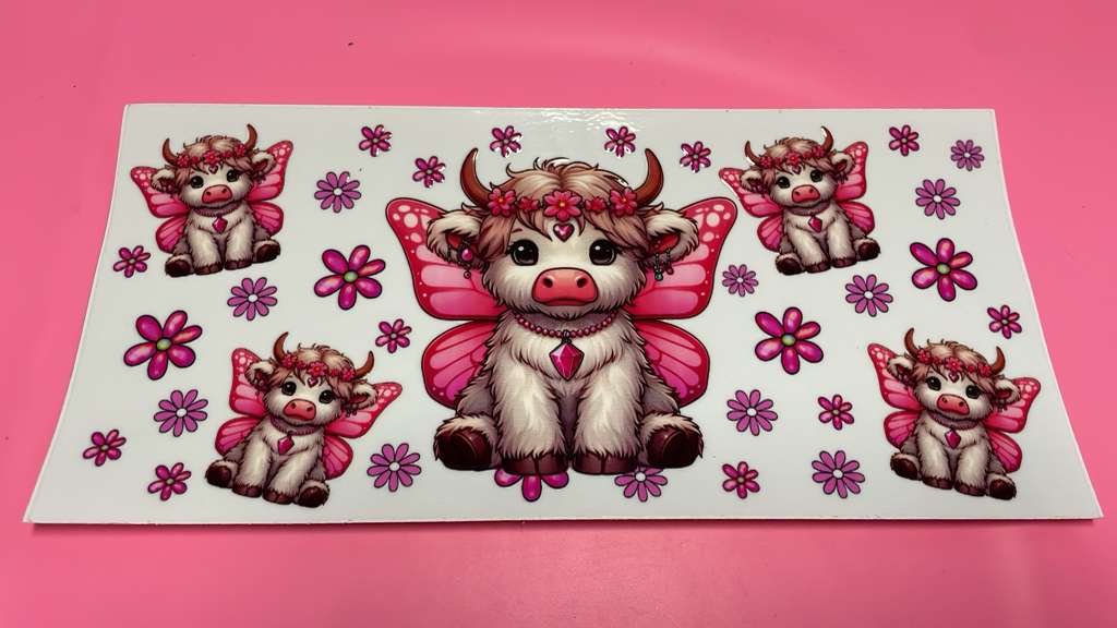 Hot Pink Butterfly Cow & Flowers