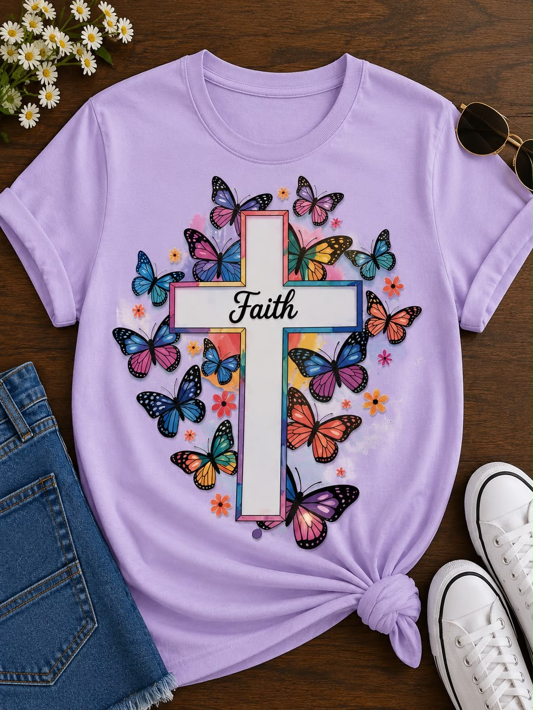 Colorful Butterflies Faith Cross