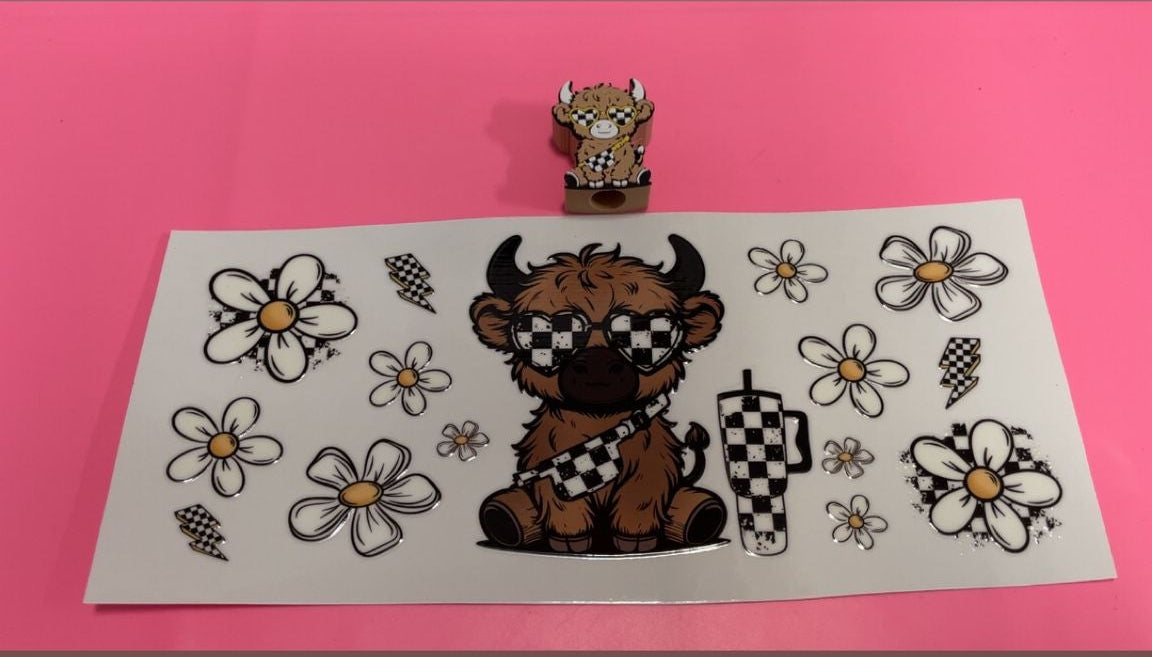 Checkered Cow & Straw Topper