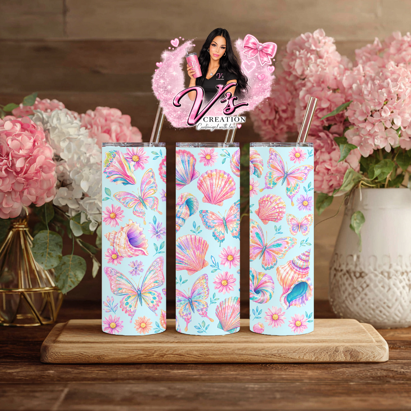 Beach Seashells & Butterflies Tumbler