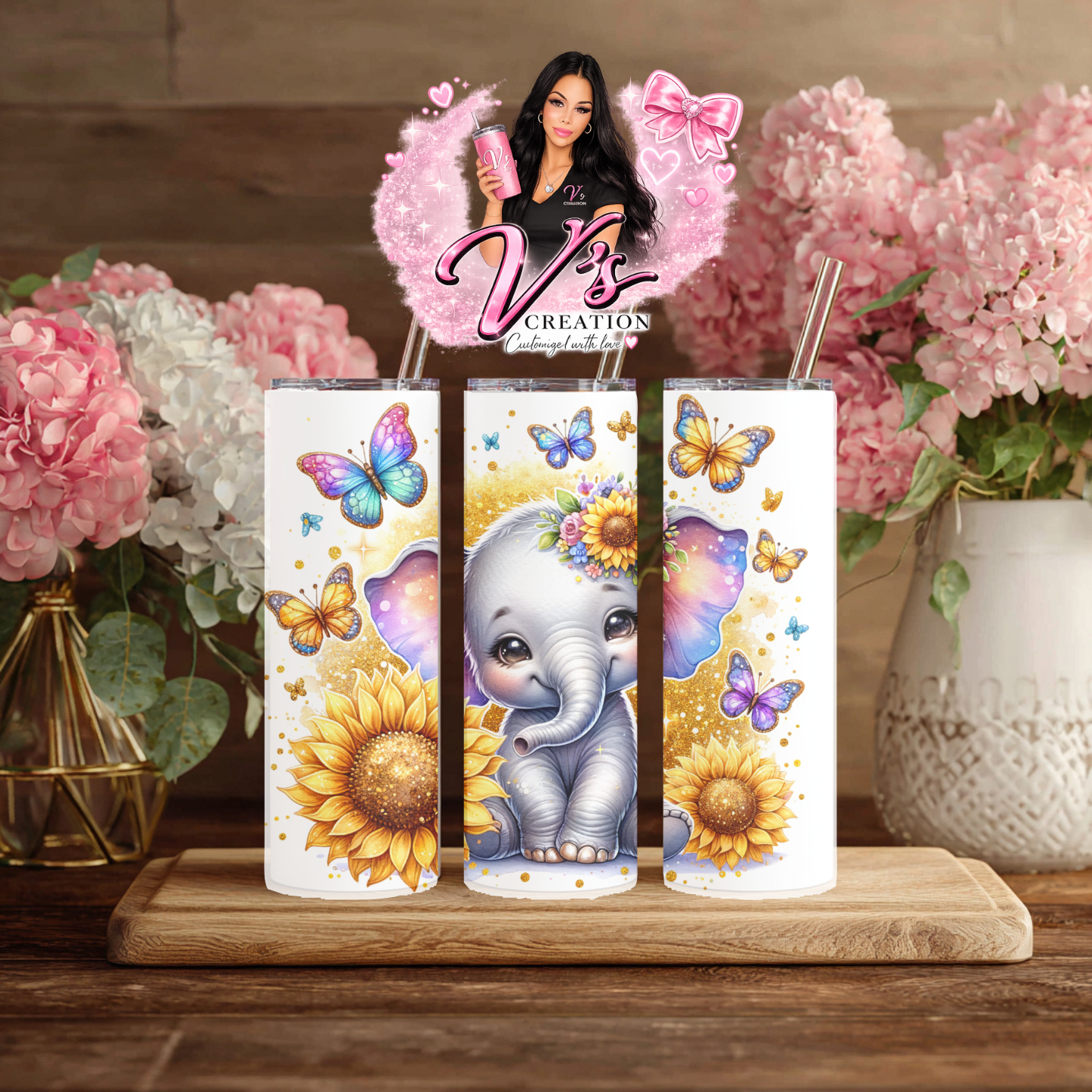 Colorful Butterfly & Elephant Tumbler