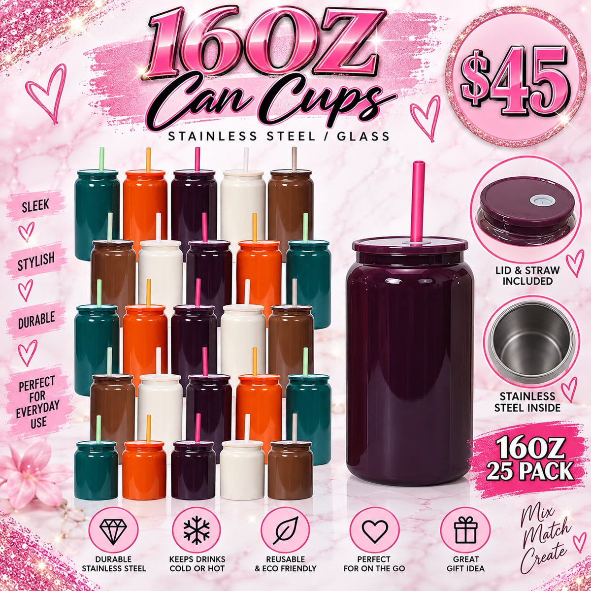 16oz Fall Autumn Stainless Steel Can Cup