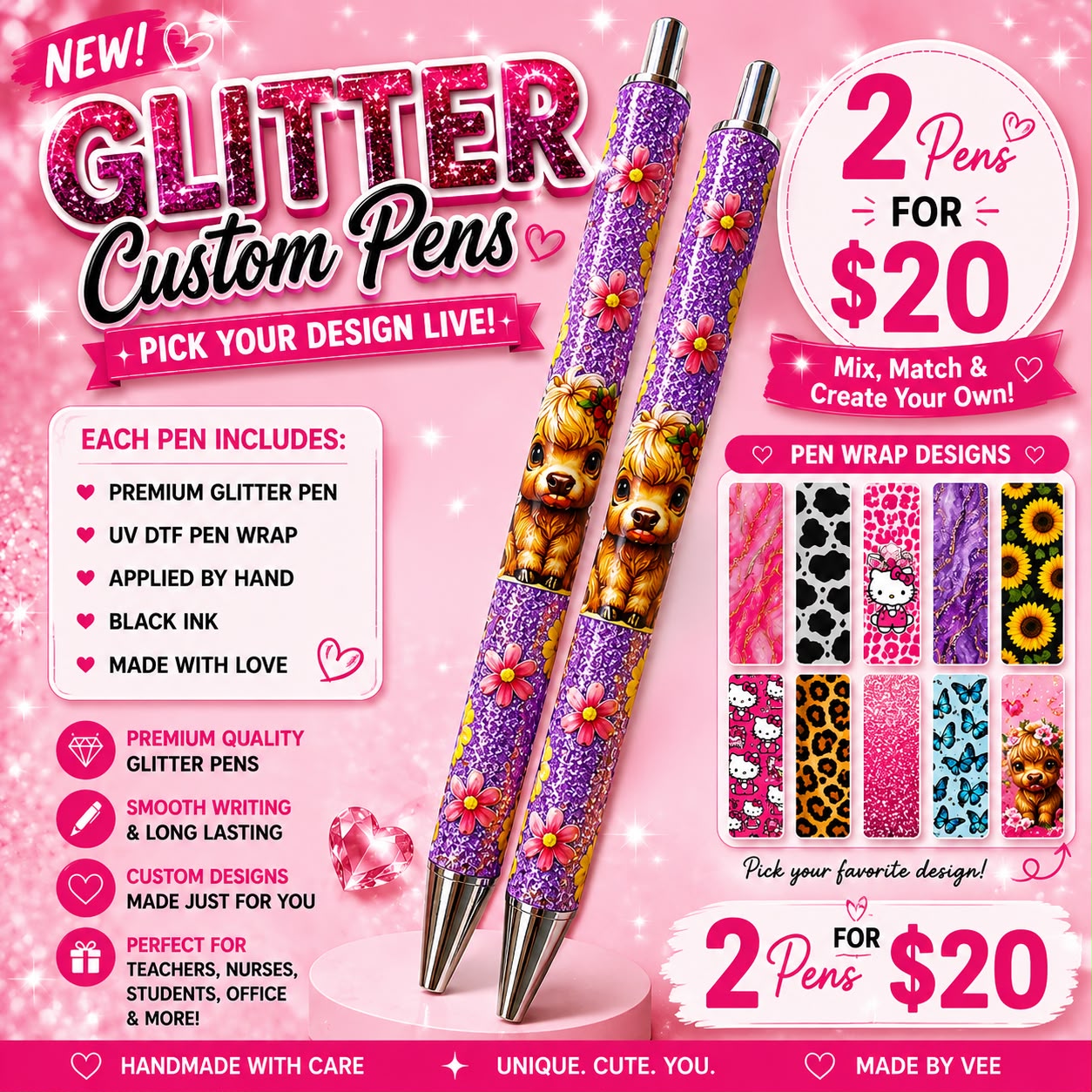 New Custom Glitter Pen