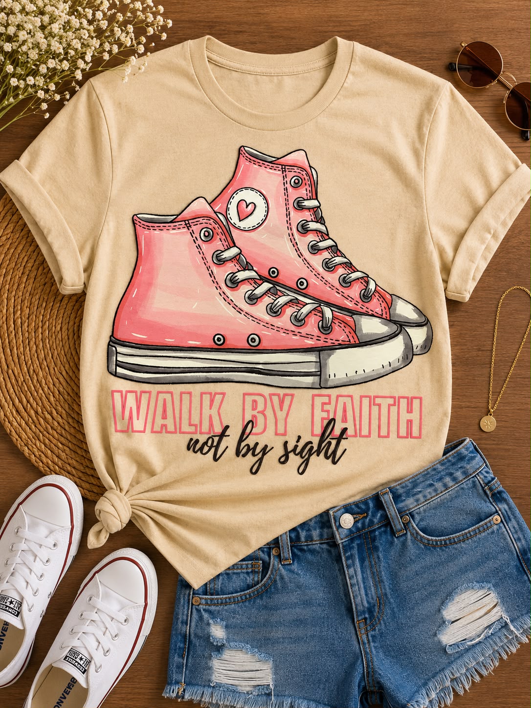 Walk by Faith Not By Sight - Pink Sneakers