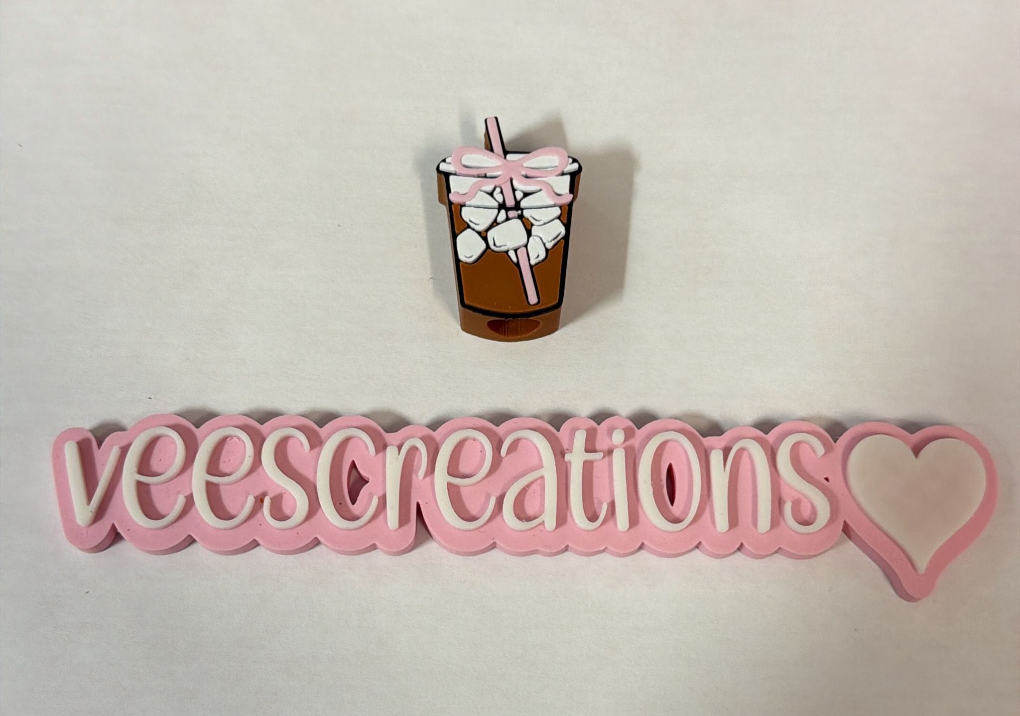 #33 Ice Coffee Pink Ribbon 3D Straw Topper