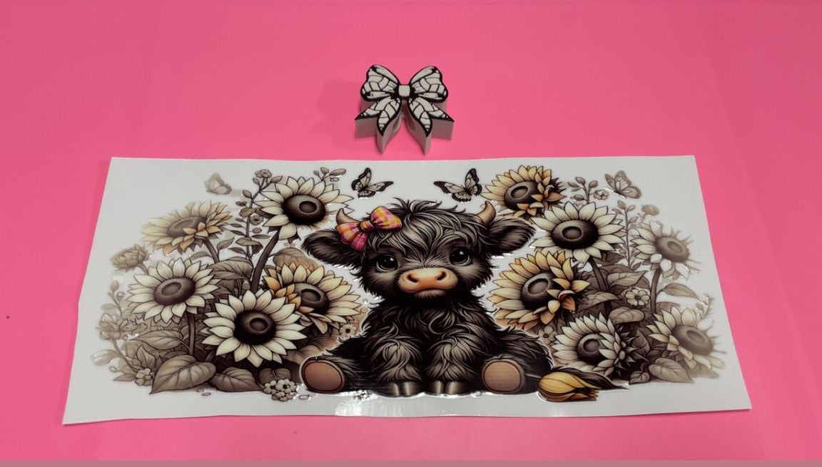 Cow & Flowers & Ribbon Straw Topper