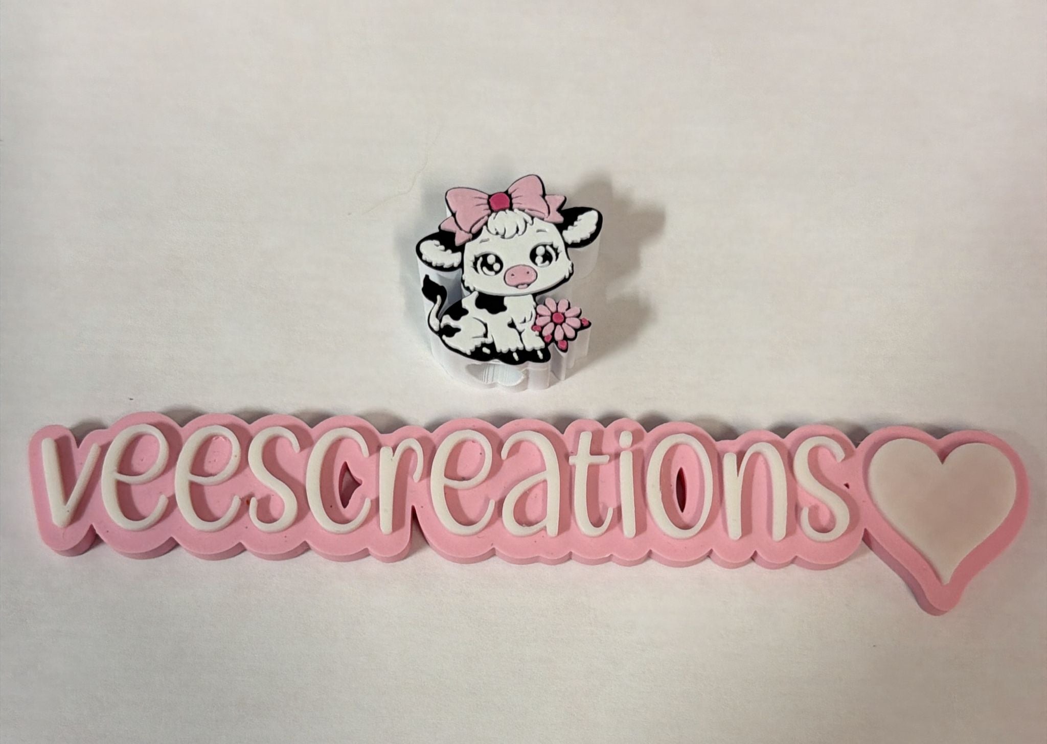 #30 Pink Bow Girly Cow 3D Straw Topper
