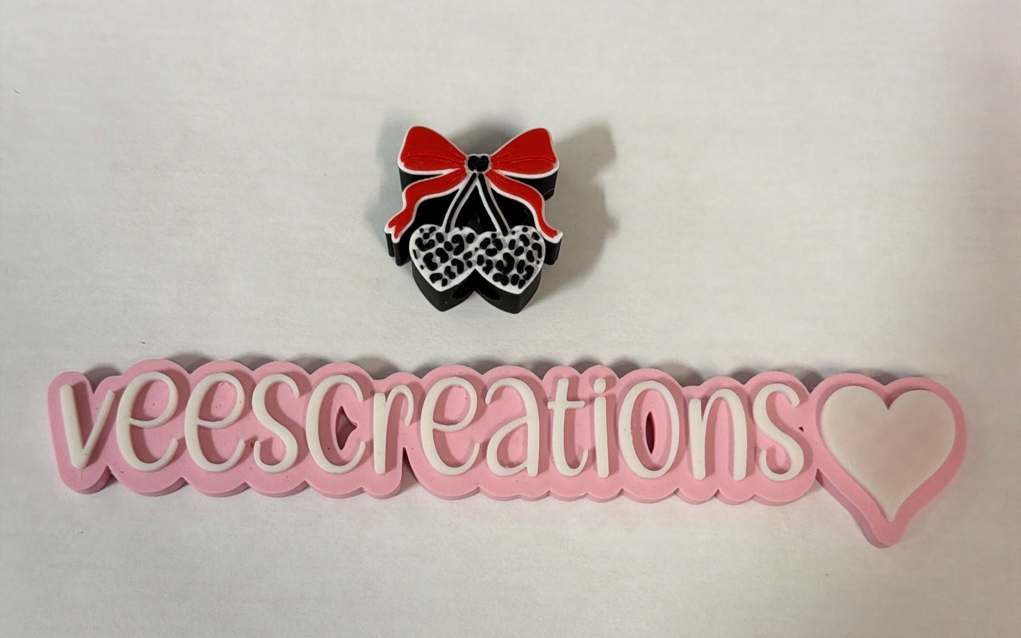 #38 Red Bow & Cherry Hearts 3D Straw Topper