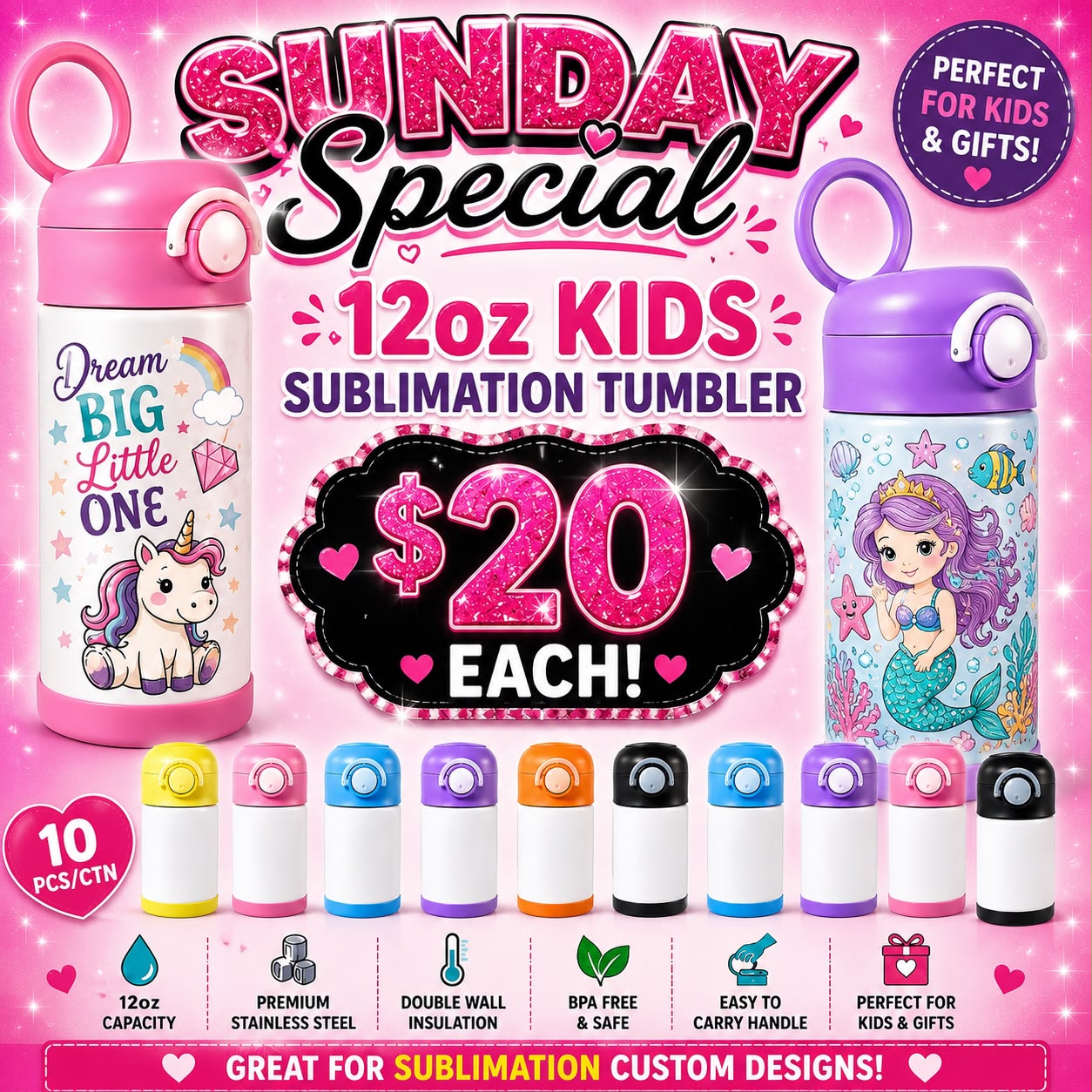 12oz Sublimation Kids Water Bottle