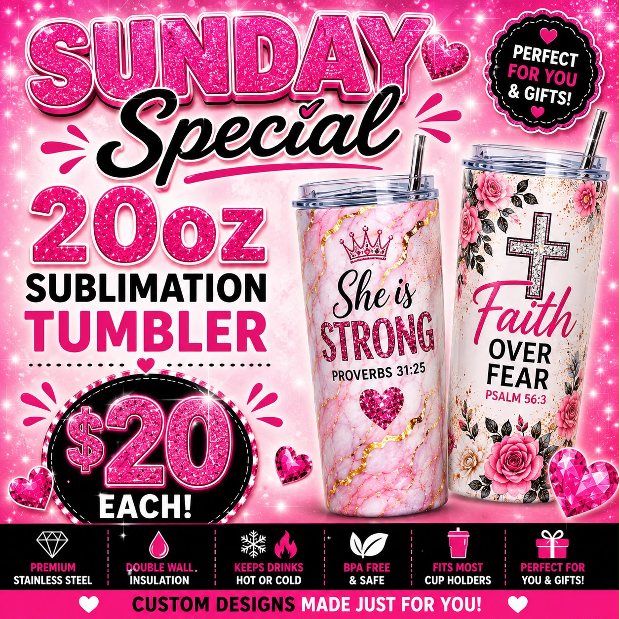 20oz Sublimation Tumbler Sunday Special
